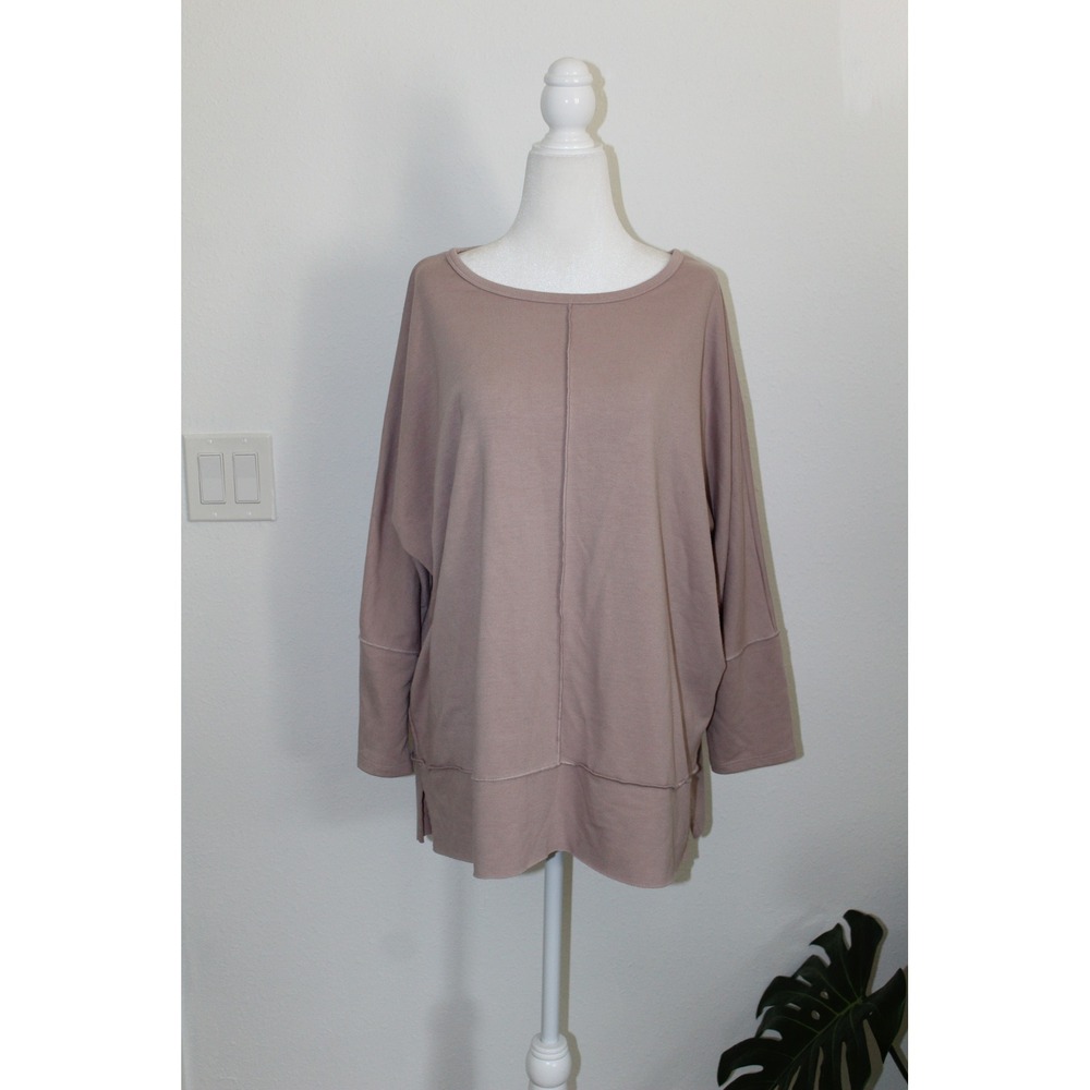 Spanx French Terry Crew Neck Long Sleeve Tunic Mauve Pink Oversized Sweatshirt L